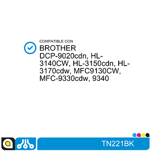 Toner TN221BK Compatible con:  Brother 9020cdn, 3140cw, 3150cdn, 3170cdw, 9130CW, 9330cdw