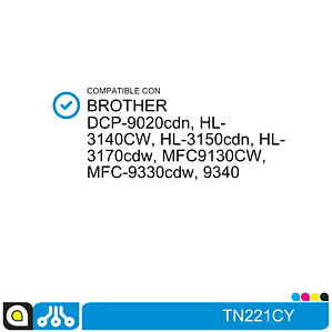 Toner TN221CY Compatible con:  Brother 9020cdn, 3140cw, 3150cdn, 3170cdw, 9130CW, 9330cdw