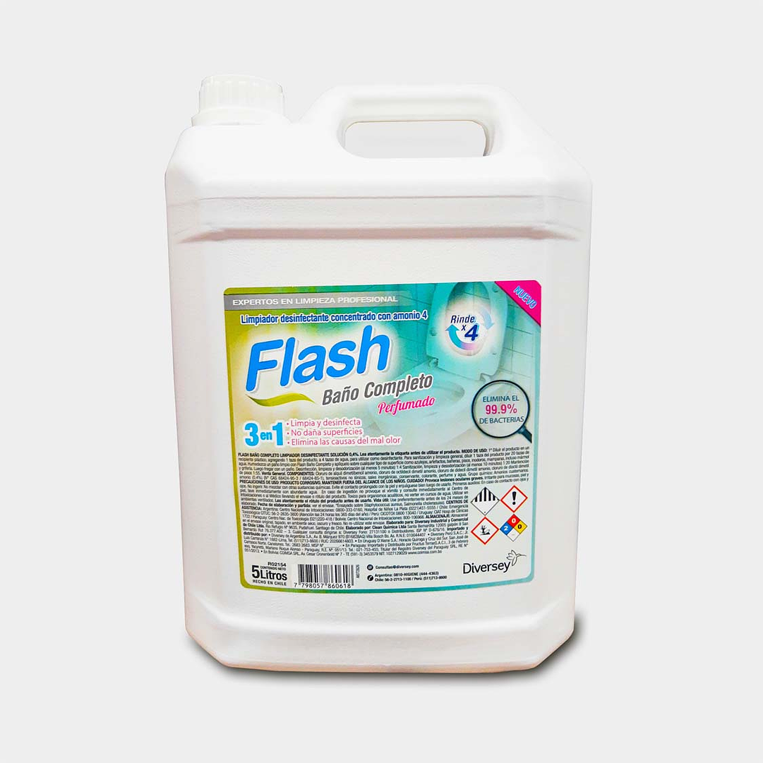 LIMPIADOR DESINFECTANTE BANOS FLASH COMPLETO 5 LT X 1 UN 1
