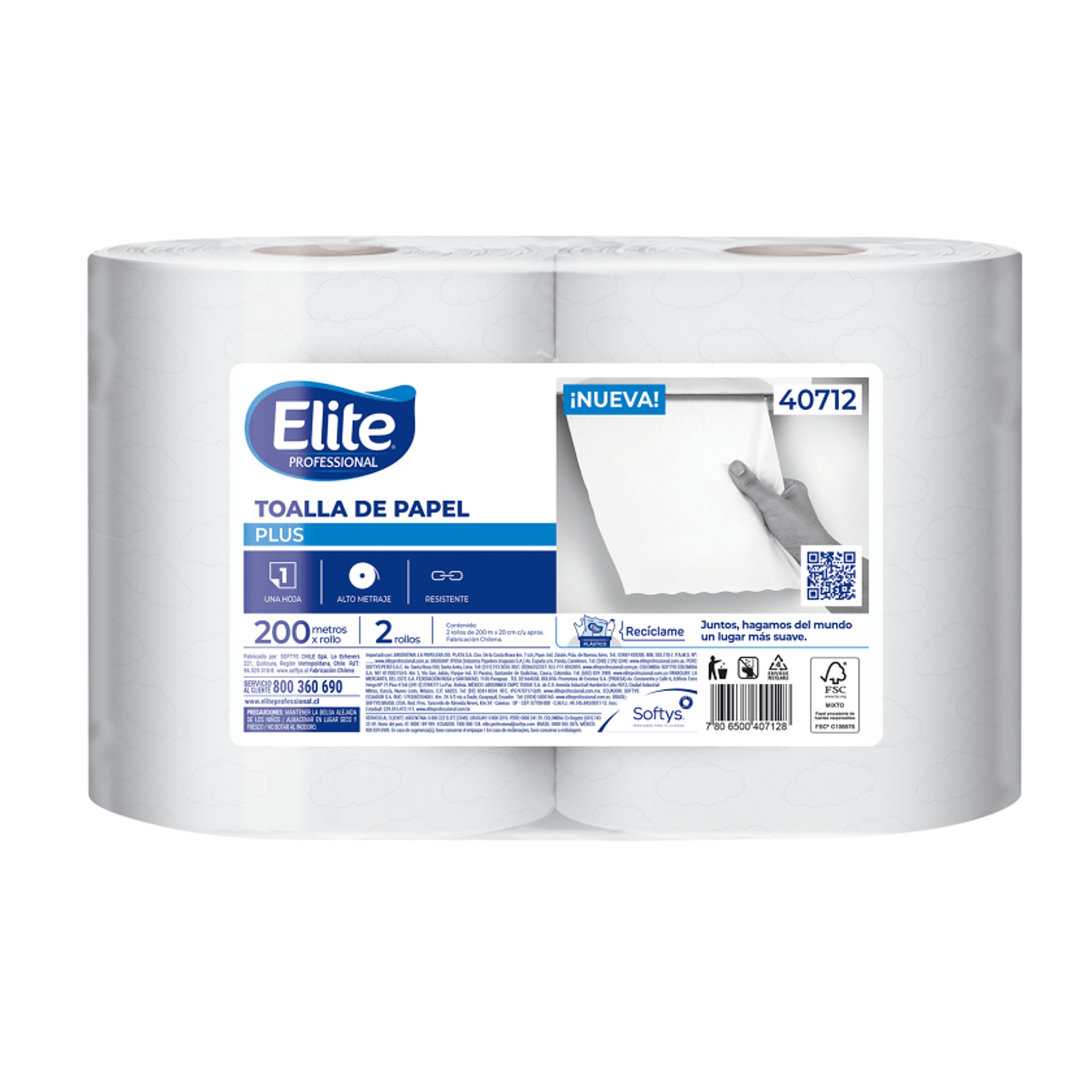 TOALLA DE PAPEL ELITE PLUS  H/S 200 MT X 2 UN 1