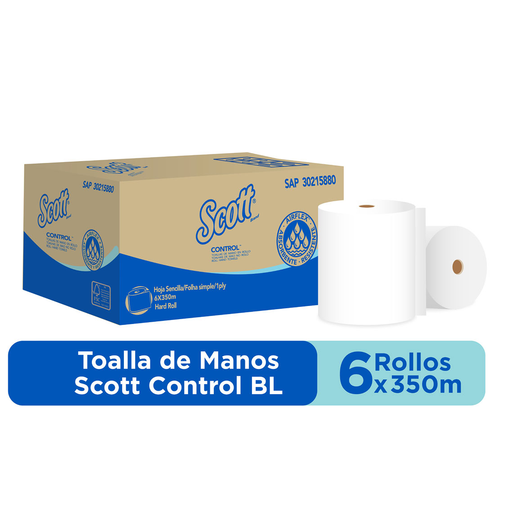 TOALLA PAPEL JUMBO SCOTT AIRFLEX 350 MT X 6 UN 1