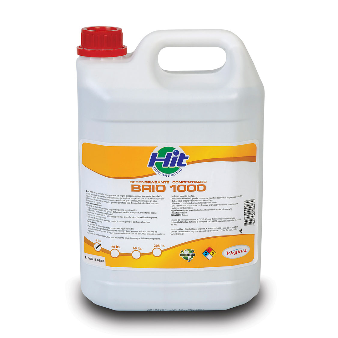 DESENGRASANTE BRIO 1000 HIT 5 LT X 1 UN 1