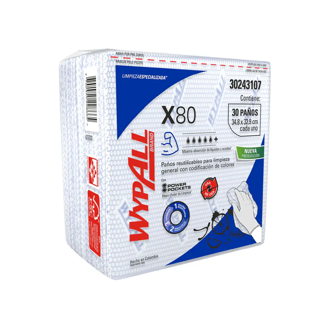 PANO INDUSTRIAL WYPALL X-80 INFOLD AZUL X 30 UN 1