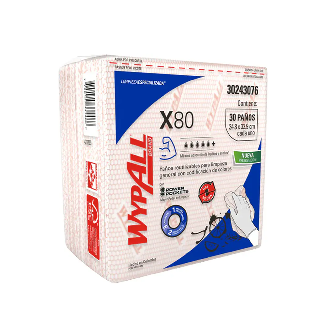 PANO INDUSTRIAL WYPALL X-80 INFOLD ROJO  X 30 UN 1