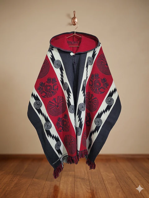 PONCHO TRIBAL ROJO (ALPACA)
