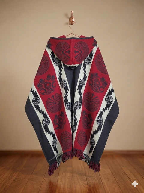 PONCHO TRIBAL ROJO (ALPACA)