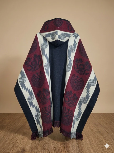 PONCHO TRIBAL BURDEO (ALPACA)