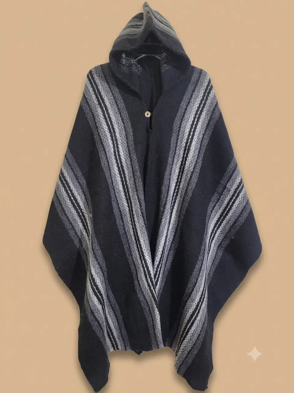 PONCHO DE LANA OSCURO  (FRANJAS BLANCO) 1