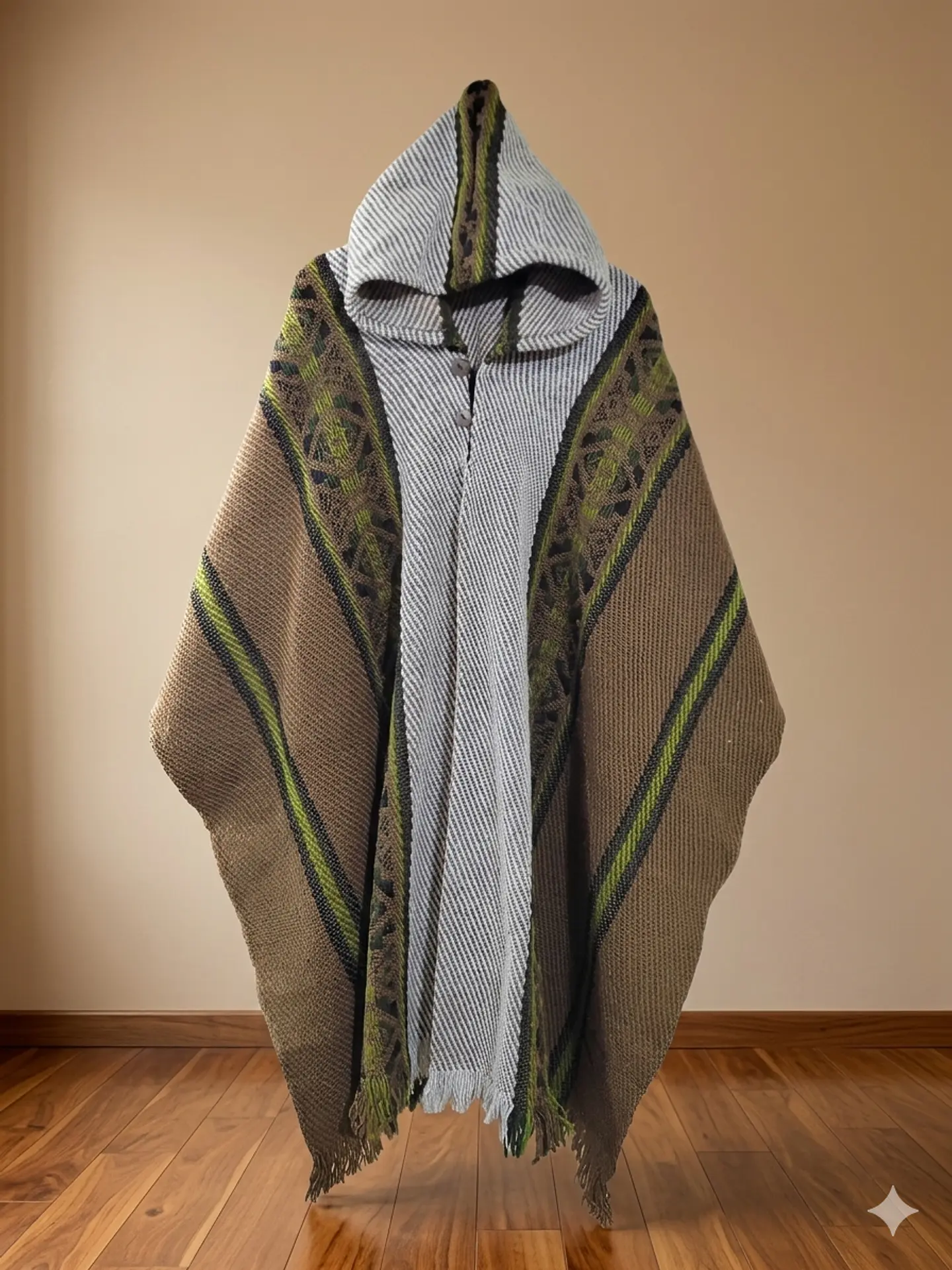 PONCHO DE LANA COQUEADO FRANJAS NATURALEZA 1
