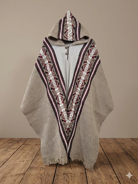 PONCHO DE LANA COQUEADO BEIGE