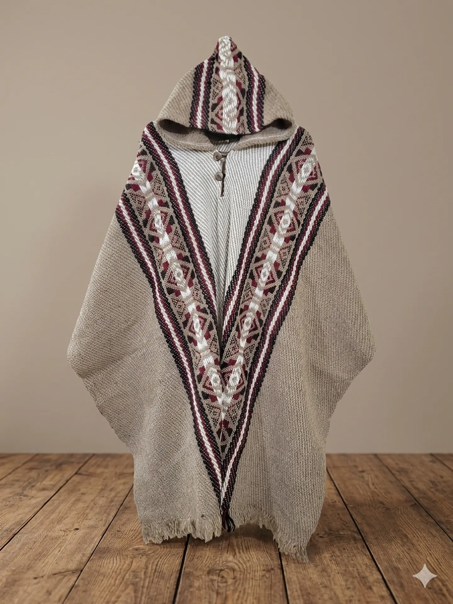 PONCHO DE LANA COQUEADO BEIGE 1