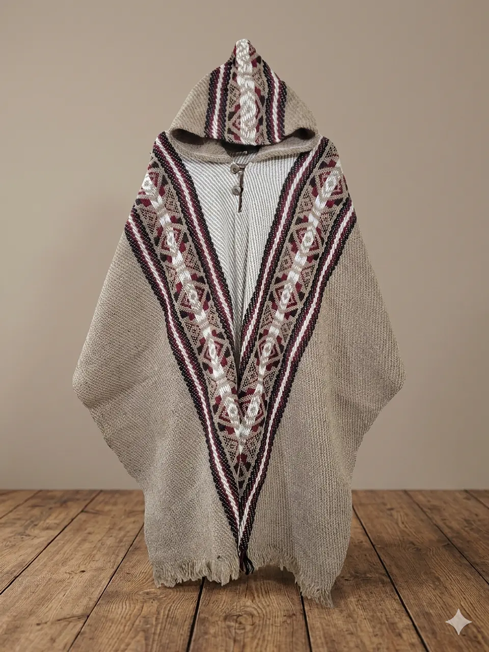 PONCHO DE LANA COQUEADO BEIGE 1