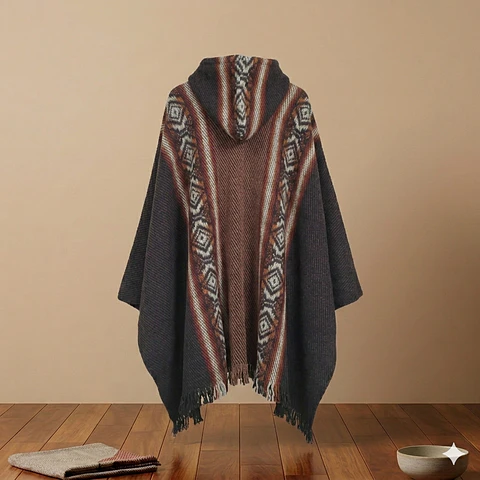 PONCHO DE LANA COQUEADO LADRILLO