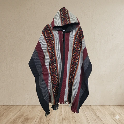 PONCHO DE LANA COQUEADO BURDEO