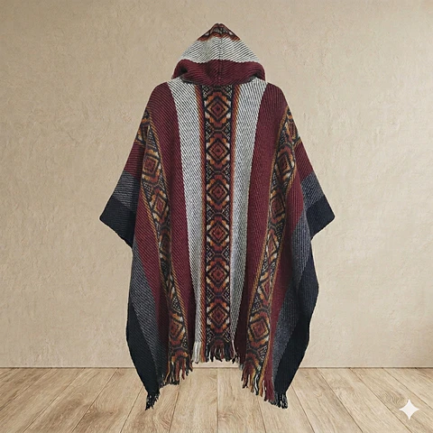 PONCHO DE LANA COQUEADO BURDEO