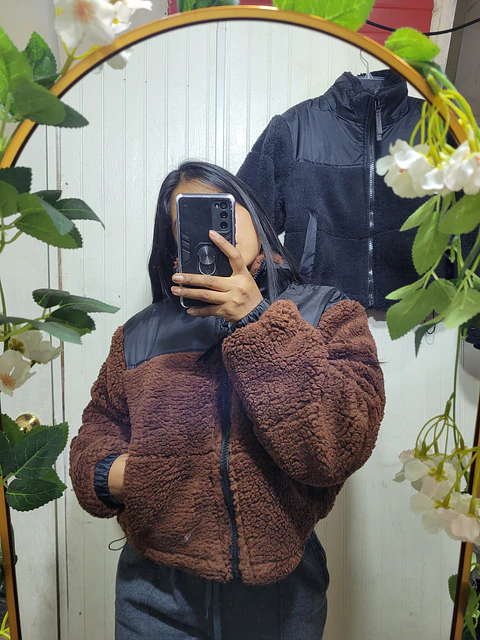 Chaqueta Sherpa Mujer Tipo Corderito Invierno Bolsillos