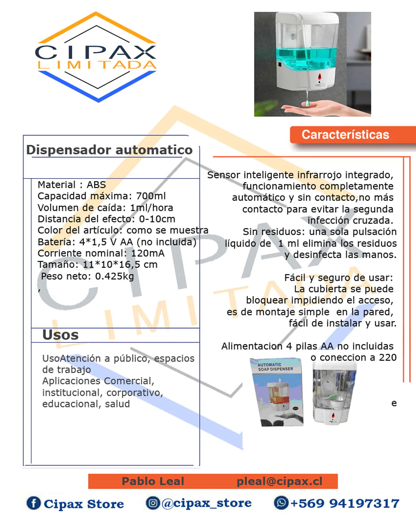 DISPENSADOR AUTOMATICOE ALCOHOL GEL O JABON 1