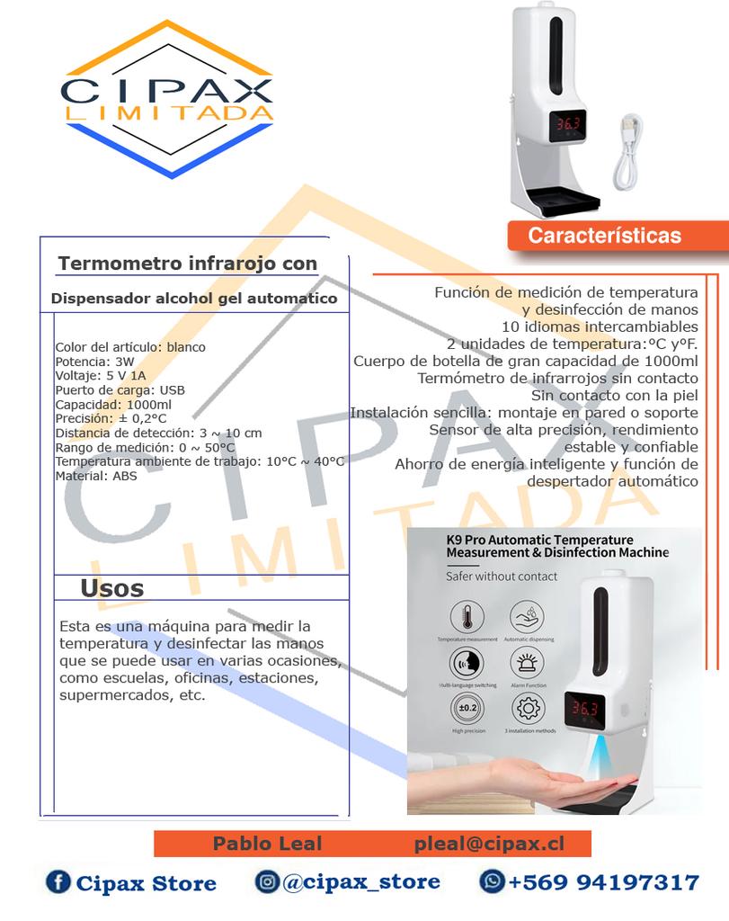 Termómetro infrarrojo con dispensador K9 Pro (Para pared, mesa o trípode)