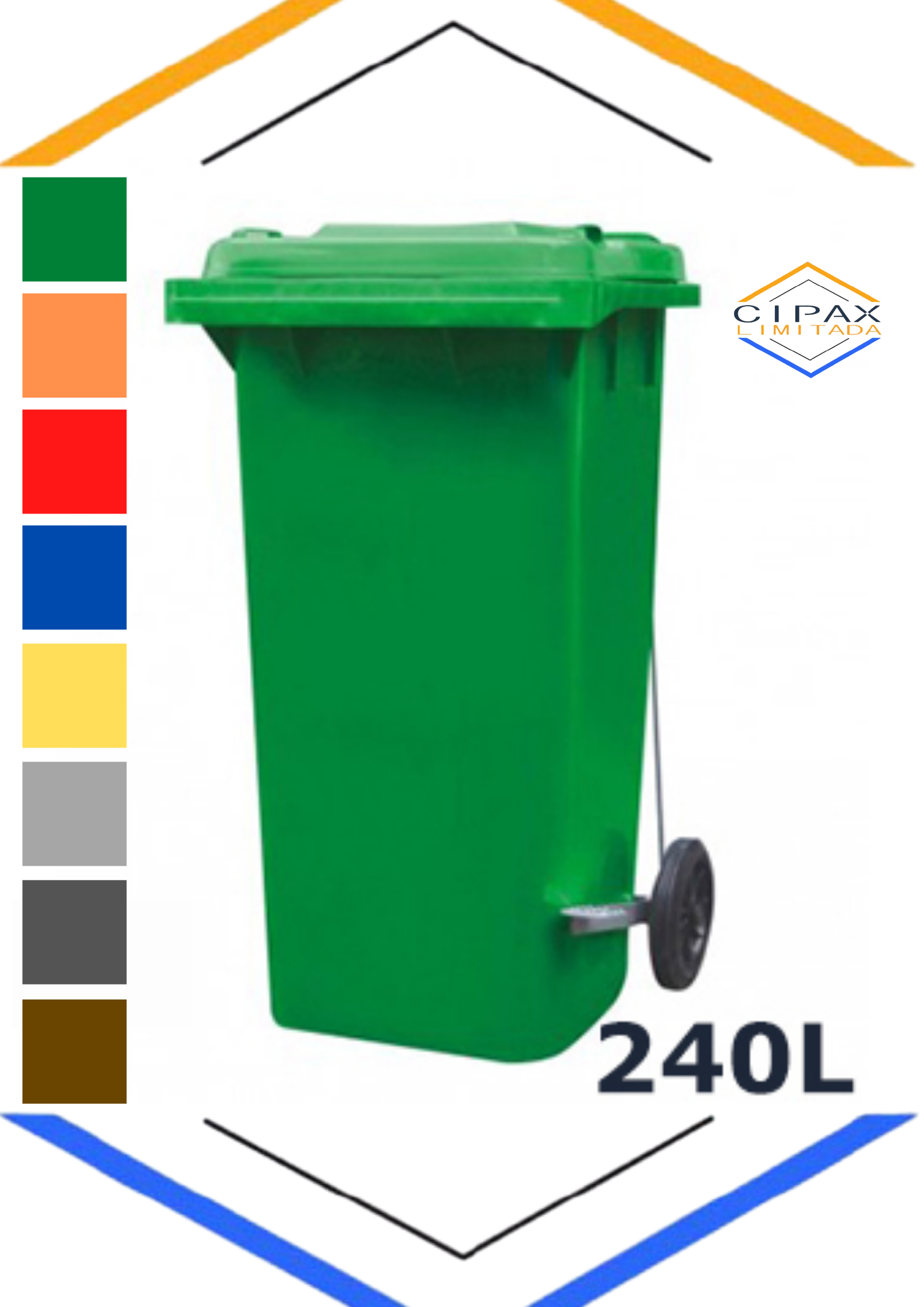 Basurero industrial 240 litros con pedal y tapa, ideal para uso comercial y municipal.