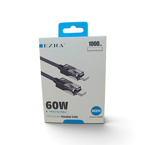 Cable Trenzado Tipo-C a Tipo-C Ezra DC319 — 60W Carga Rápida, 1 Metro