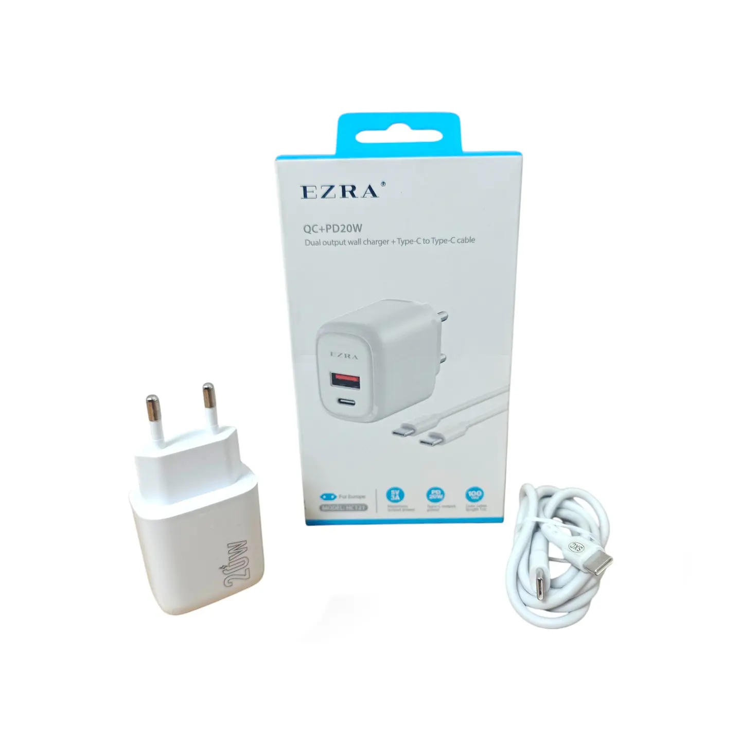 Kit Cargador de Pared Ezra HC121 — Dual QC/PD 20W + Cable Tipo-C 2