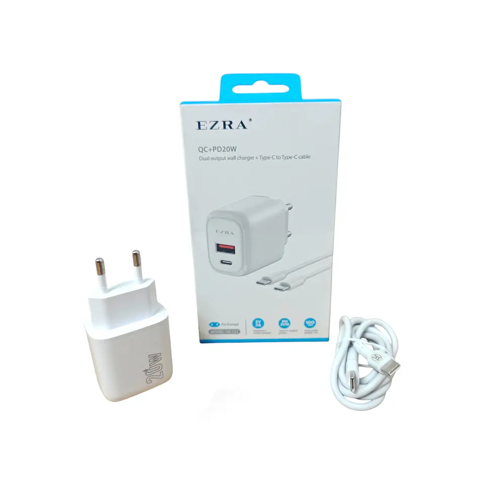 Kit Cargador de Pared Ezra HC121 — Dual QC/PD 20W + Cable Tipo-C 2