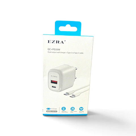 Kit Cargador de Pared Ezra HC121 — Dual QC/PD 20W + Cable Tipo-C