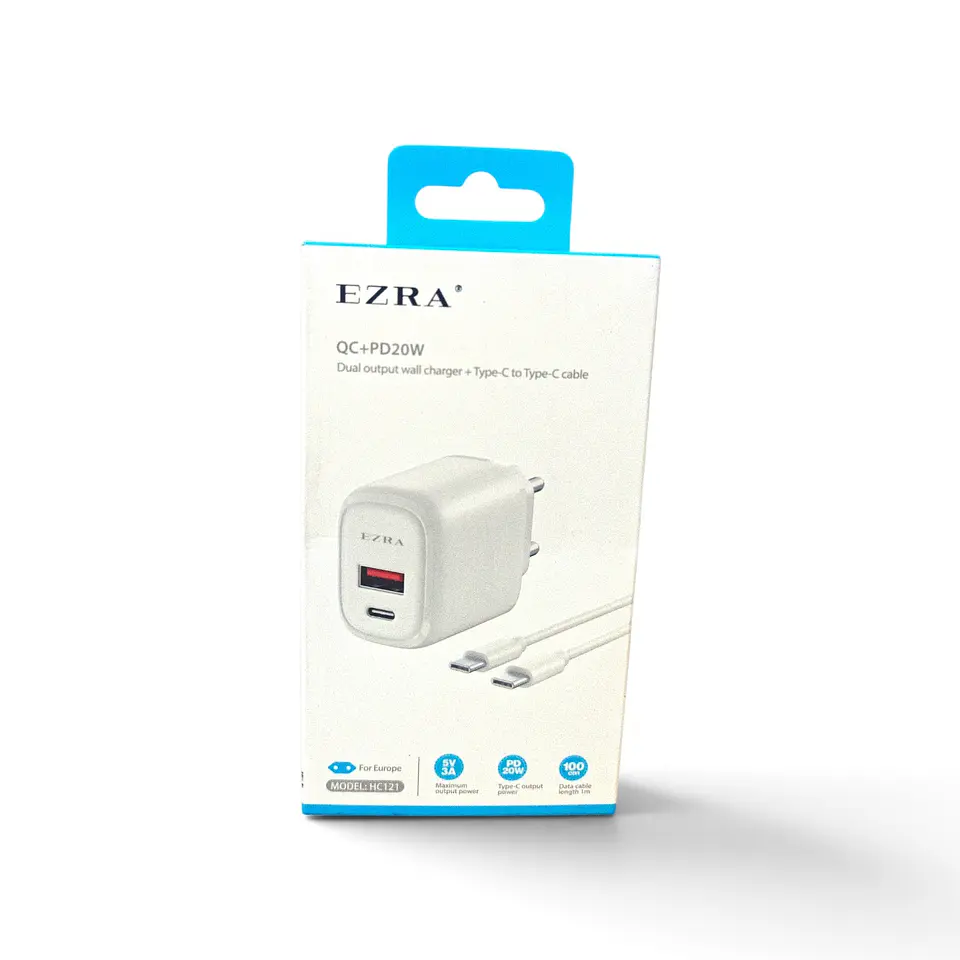 Kit Cargador de Pared Ezra HC121 — Dual QC/PD 20W + Cable Tipo-C 1