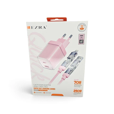Cargador GaN 70W Ezra Rosado + Cable 4 en 1 | TM-70W-1C1A-UE