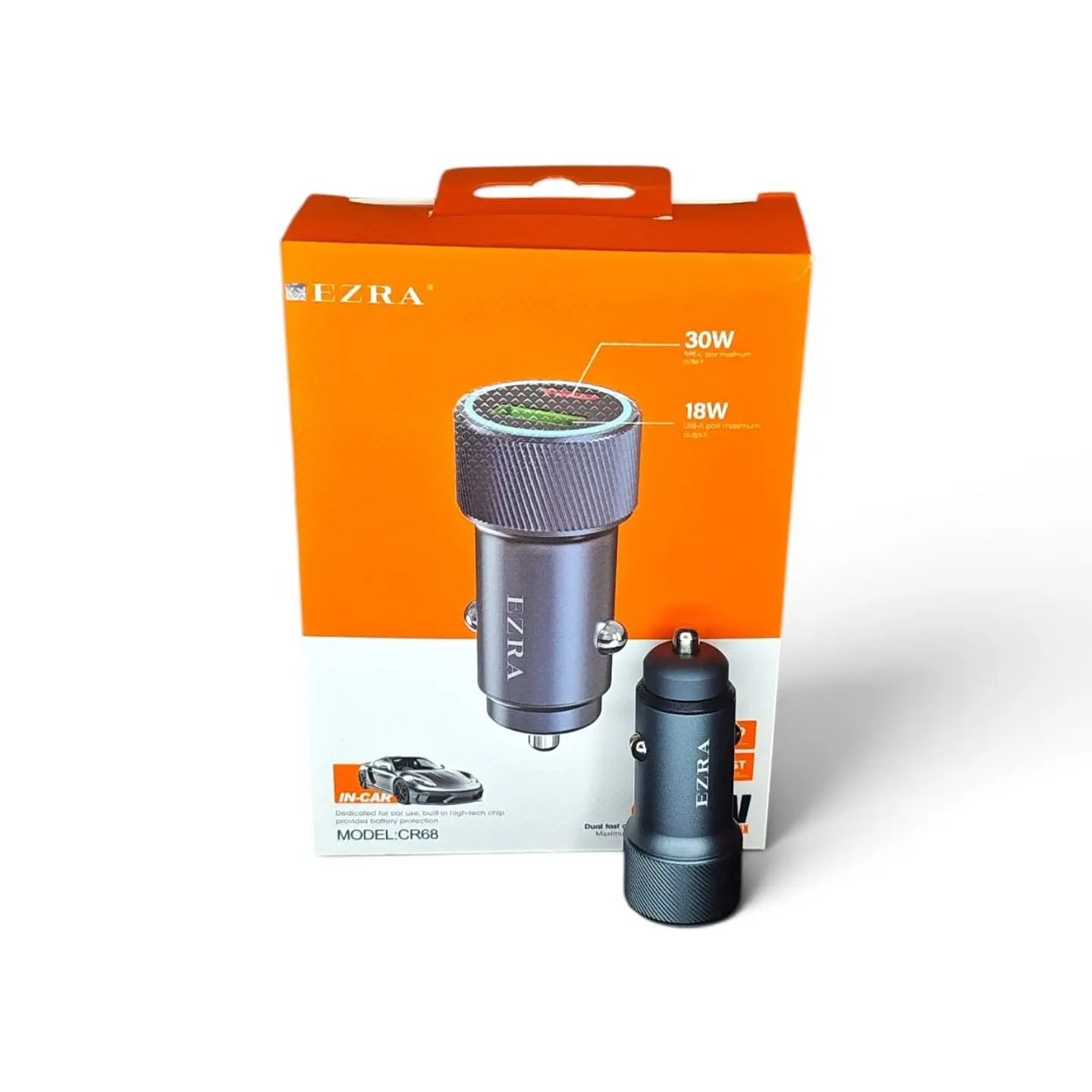Cargador de Auto Ezra CR68 Doble USB-C 30W + USB-A 18W 1
