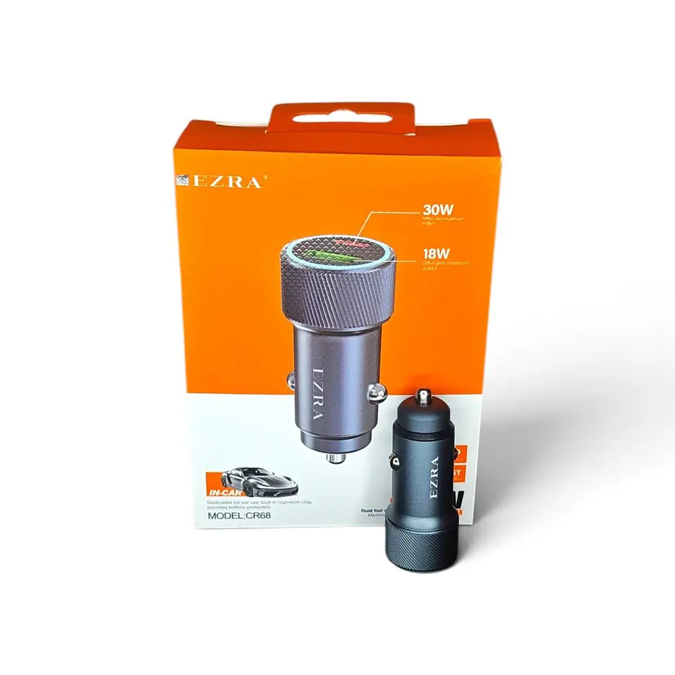Cargador de Auto Ezra CR68 Doble USB-C 30W + USB-A 18W 1
