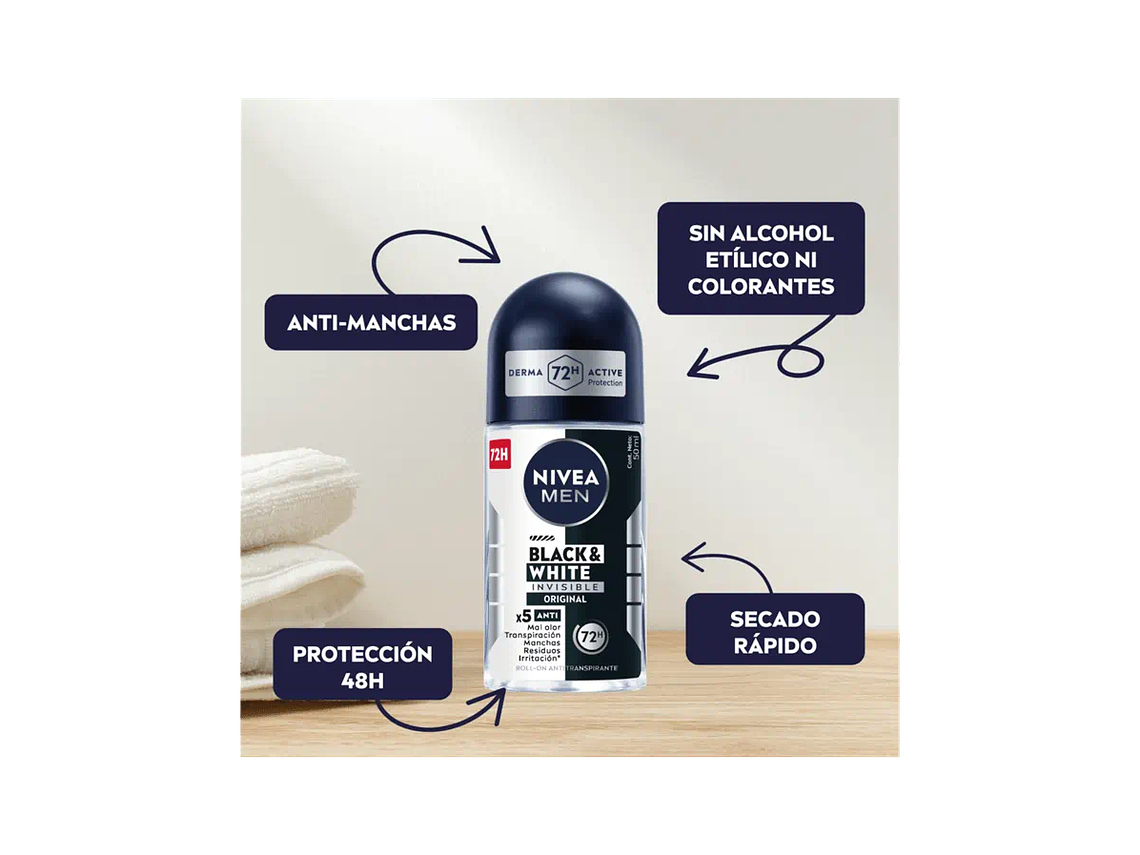 Desodorante Roll On NIVEA FOR MEN Black & White Original 2