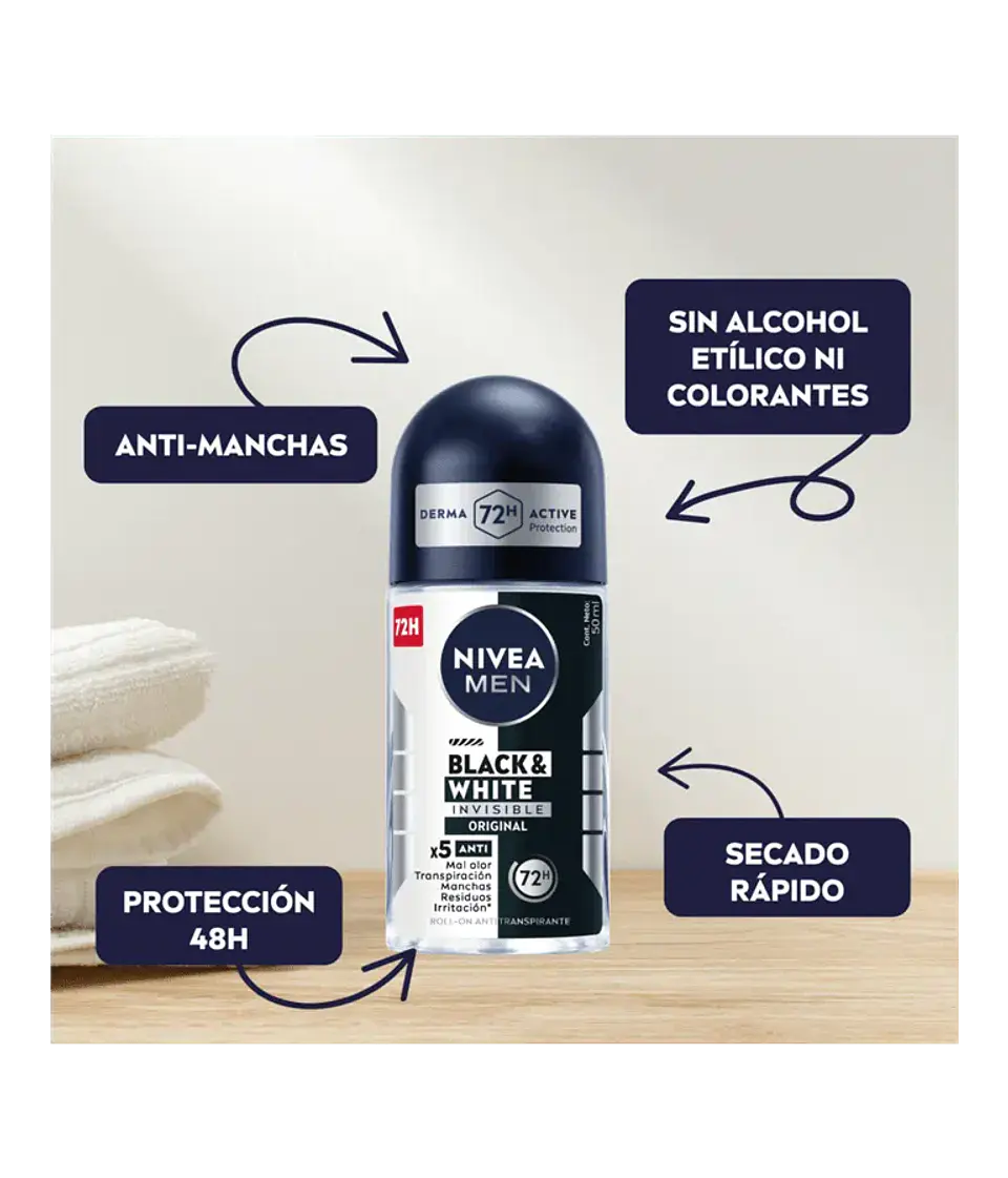 Desodorante Roll On NIVEA FOR MEN Black & White Original 2