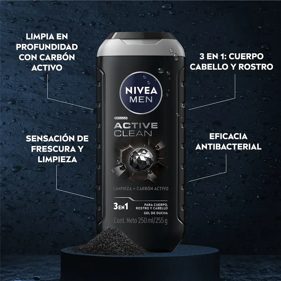 Gel de Ducha NIVEA MEN Active Clean 250 ml 2