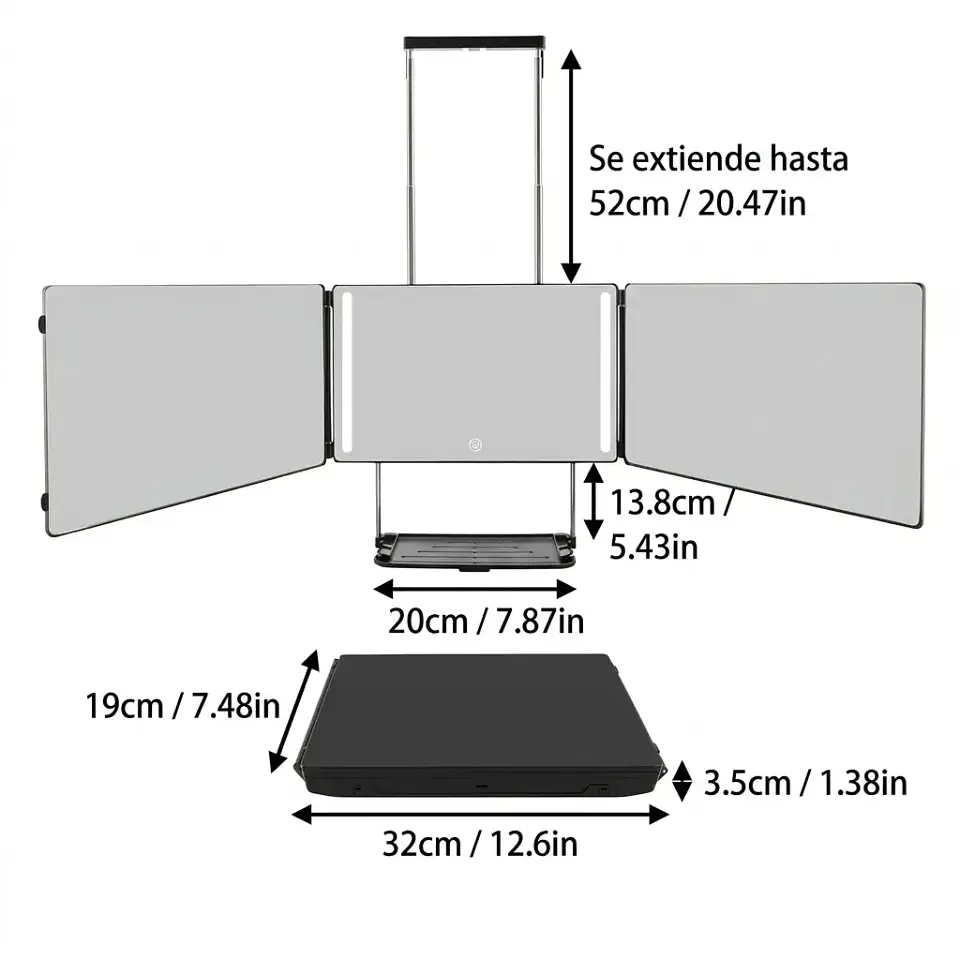 Espejo Triple 360 LED 2.0 c/Repisa 10