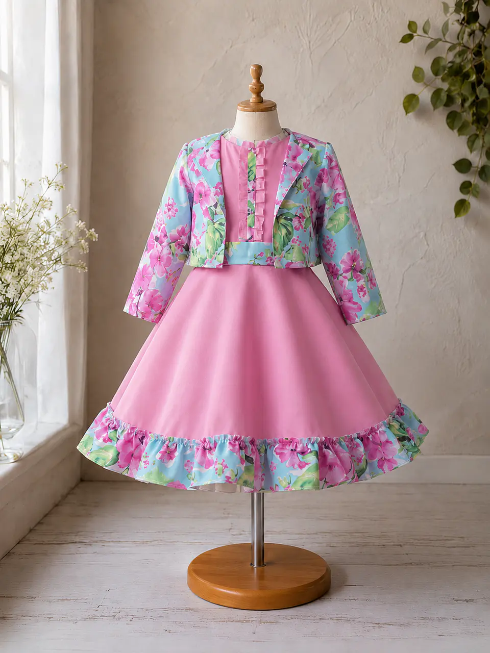 Vestido de Huasita Infantil Rosado Floral 4