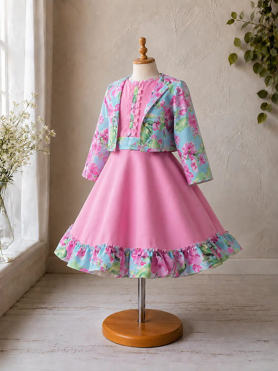 Vestido de Huasita Infantil Rosado Floral 5