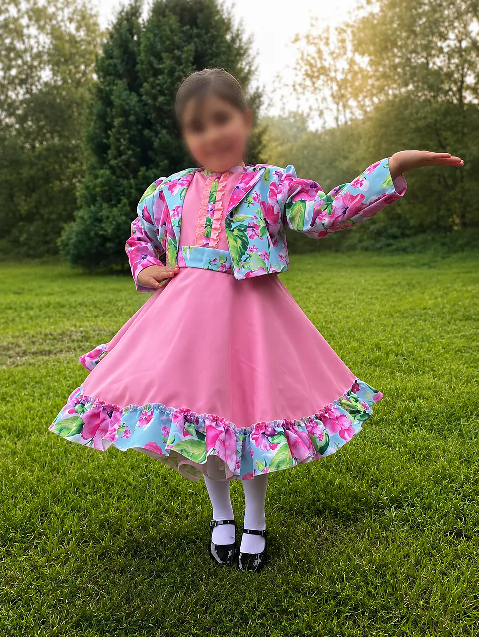Vestido de Huasita Infantil Rosado Floral 6