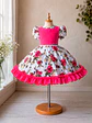 Vestido de Huasita Infantil Fucsia con Rosas - Miniatura 2