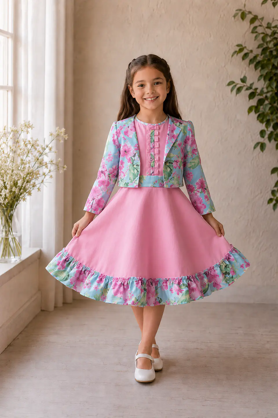 Vestido de Huasita Infantil Rosado Floral 2