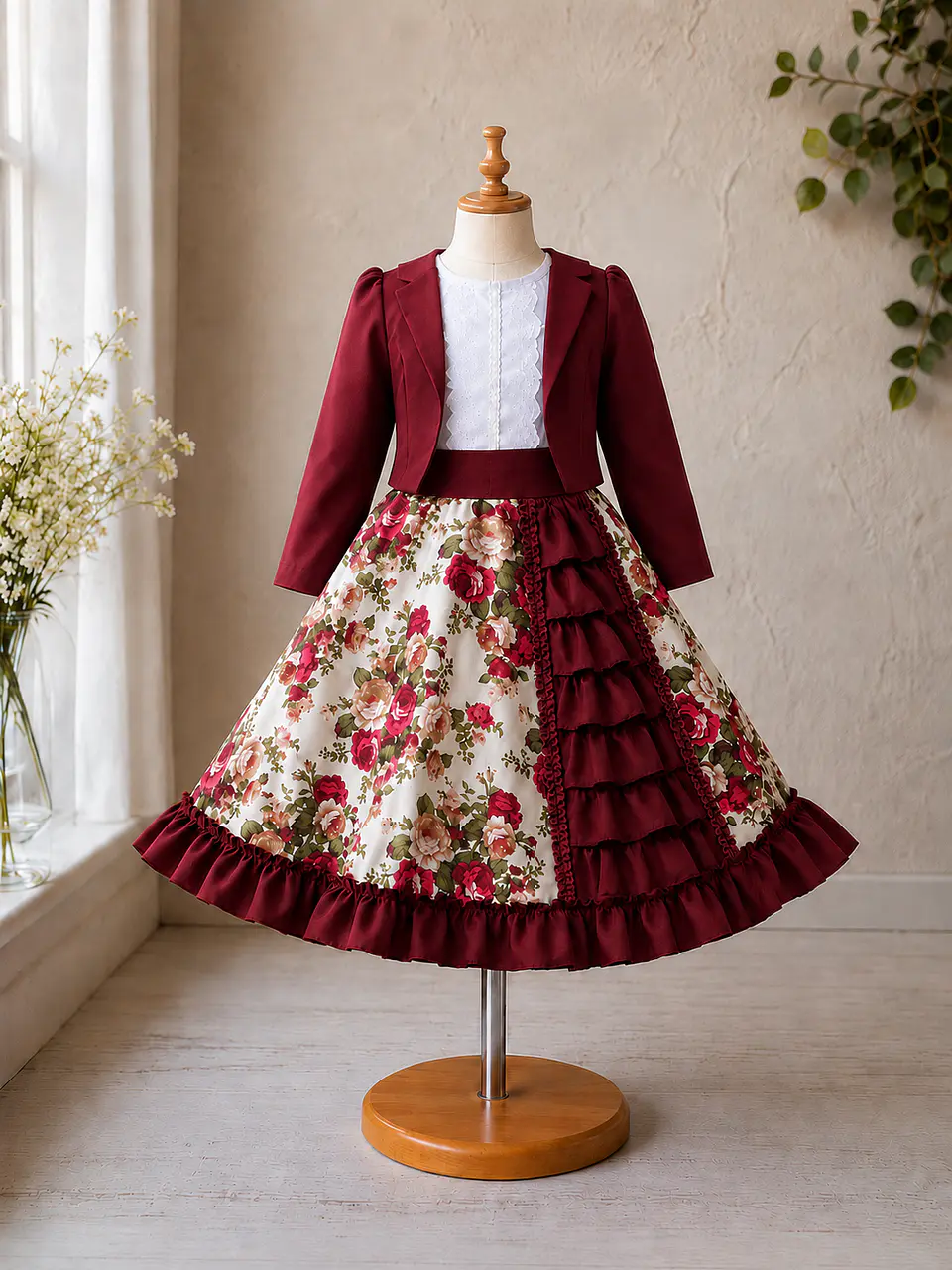 Vestido de Huasita Infantil Burdeo Floral 5