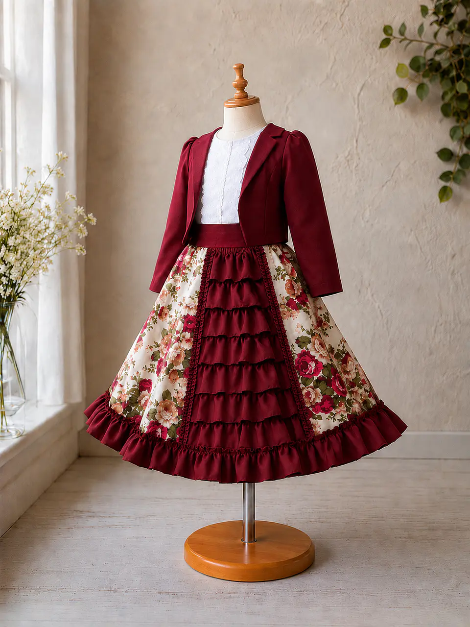 Vestido de Huasita Infantil Burdeo Floral 6