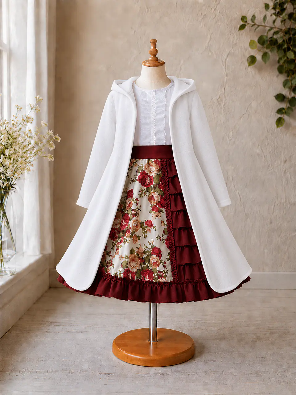 Vestido de Huasita Infantil Burdeo Floral 5