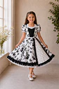 Vestido de Huasita Infantil Blanco y Negro Floral - Miniatura 1