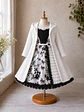 Vestido de Huasita Infantil Blanco y Negro Floral - Miniatura 6