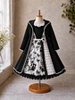 Vestido de Huasita Infantil Blanco y Negro Floral - Miniatura 2