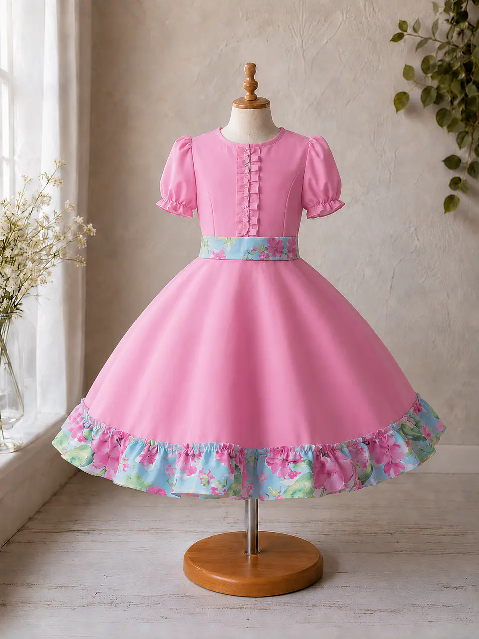 Vestido de Huasita Infantil Rosado Floral 6
