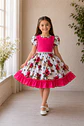 Vestido de Huasita Infantil Fucsia con Rosas - Miniatura 1