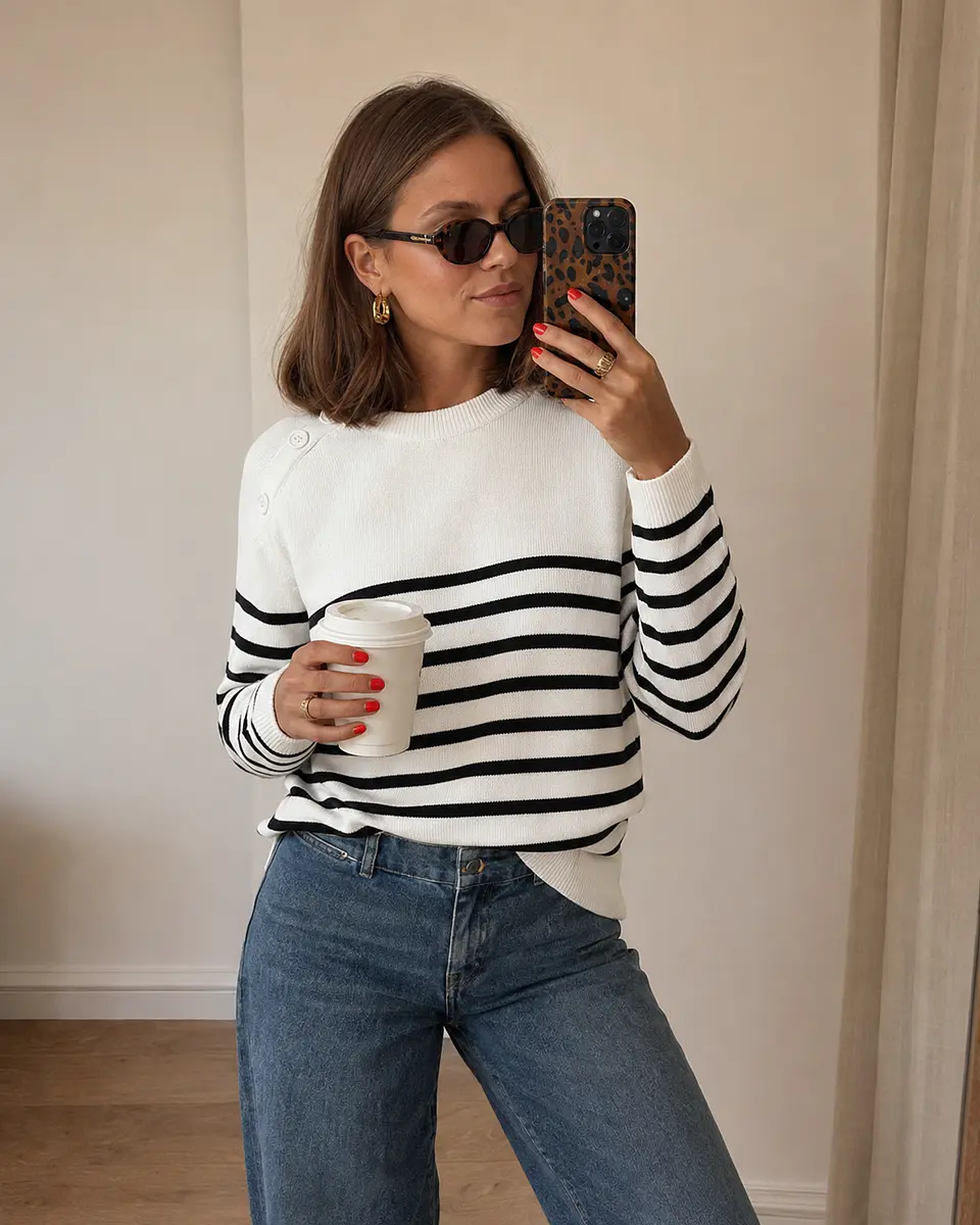 Sweater  Rayado con Botones al Hombro 1