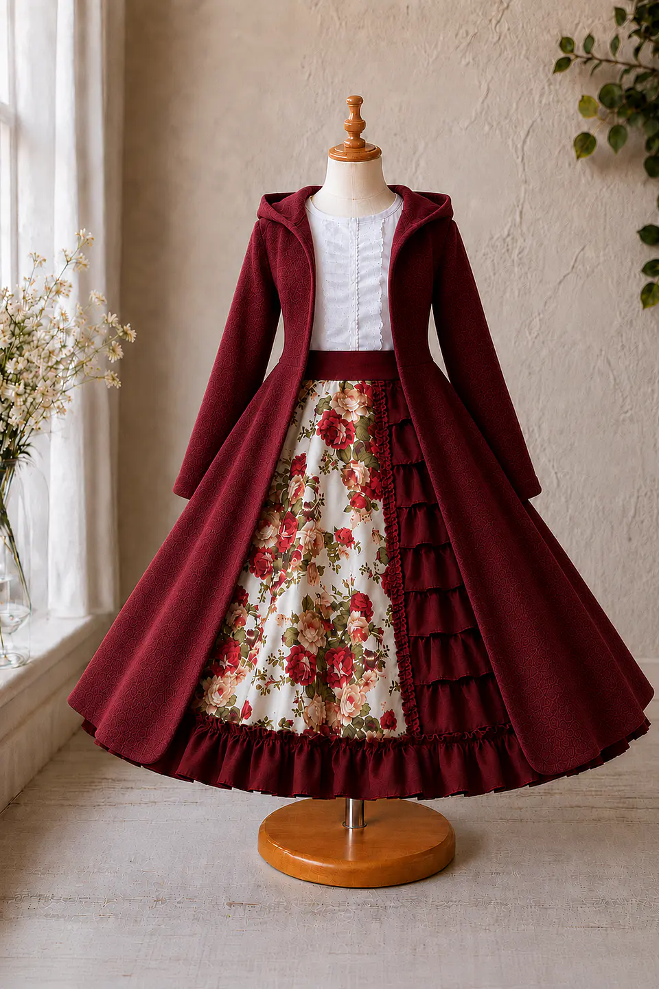 Vestido de Huasita Infantil Burdeo Floral 6